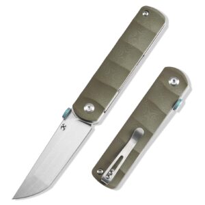 kansept btf pocket folding knives for men edc camping knife 3.24'' blackwashed cpm s35vn blade with green g10 handle k1064a1