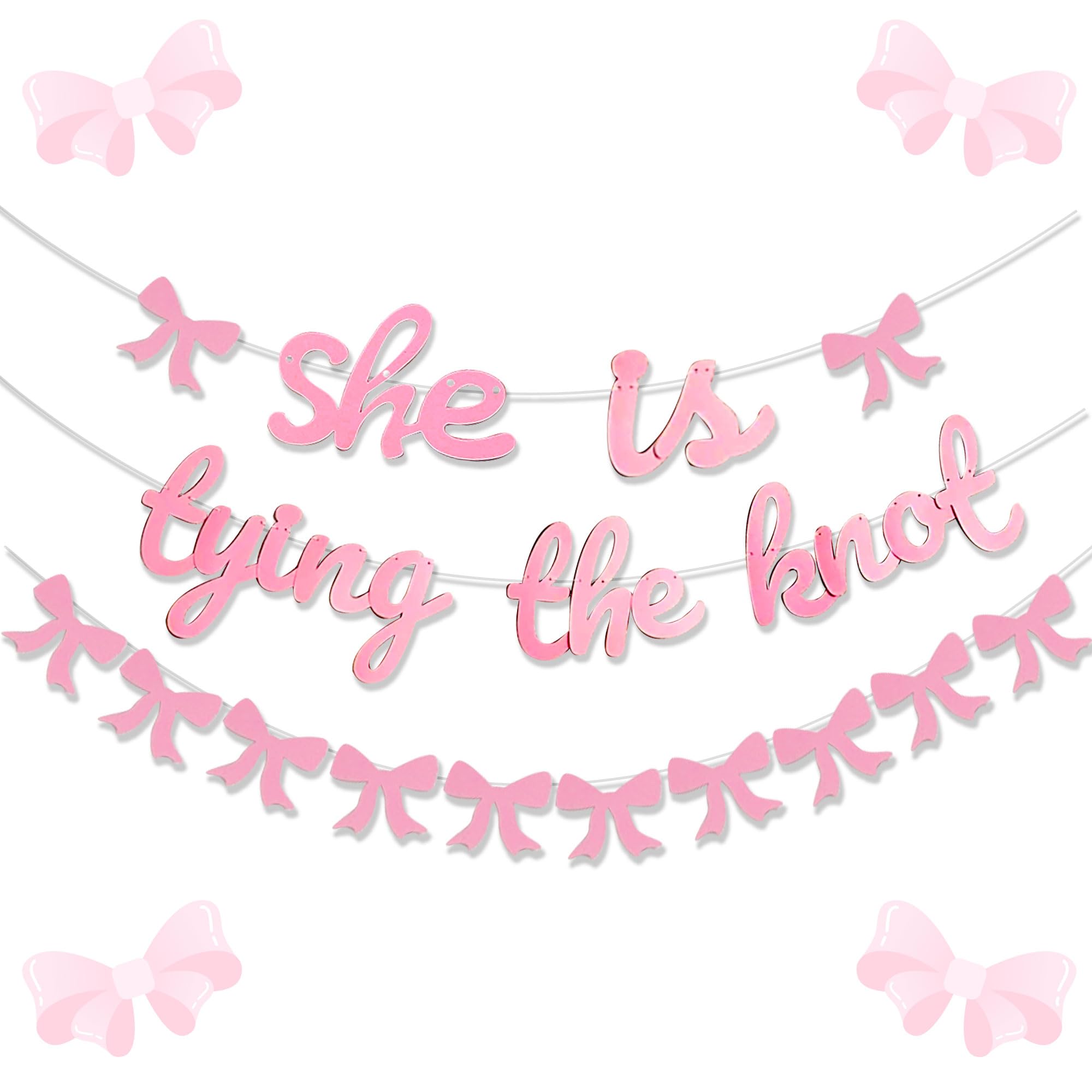 JeVenis She is Tying The Knot Banner Tie The Knot Bridal Shower Decor Pink Bow Banner Garland Coquette Bachelorette Party Decorations