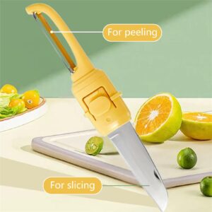 Fruit Knife Peeler, 2-in-1 Stainless Steel Fruit Knife, Multifunctional Portable Peeling Fruit Knife, Creative Fruit And Vegetable Peeling Knife, Suitable For Kitchen, Picnic, Travel. (Yellow)