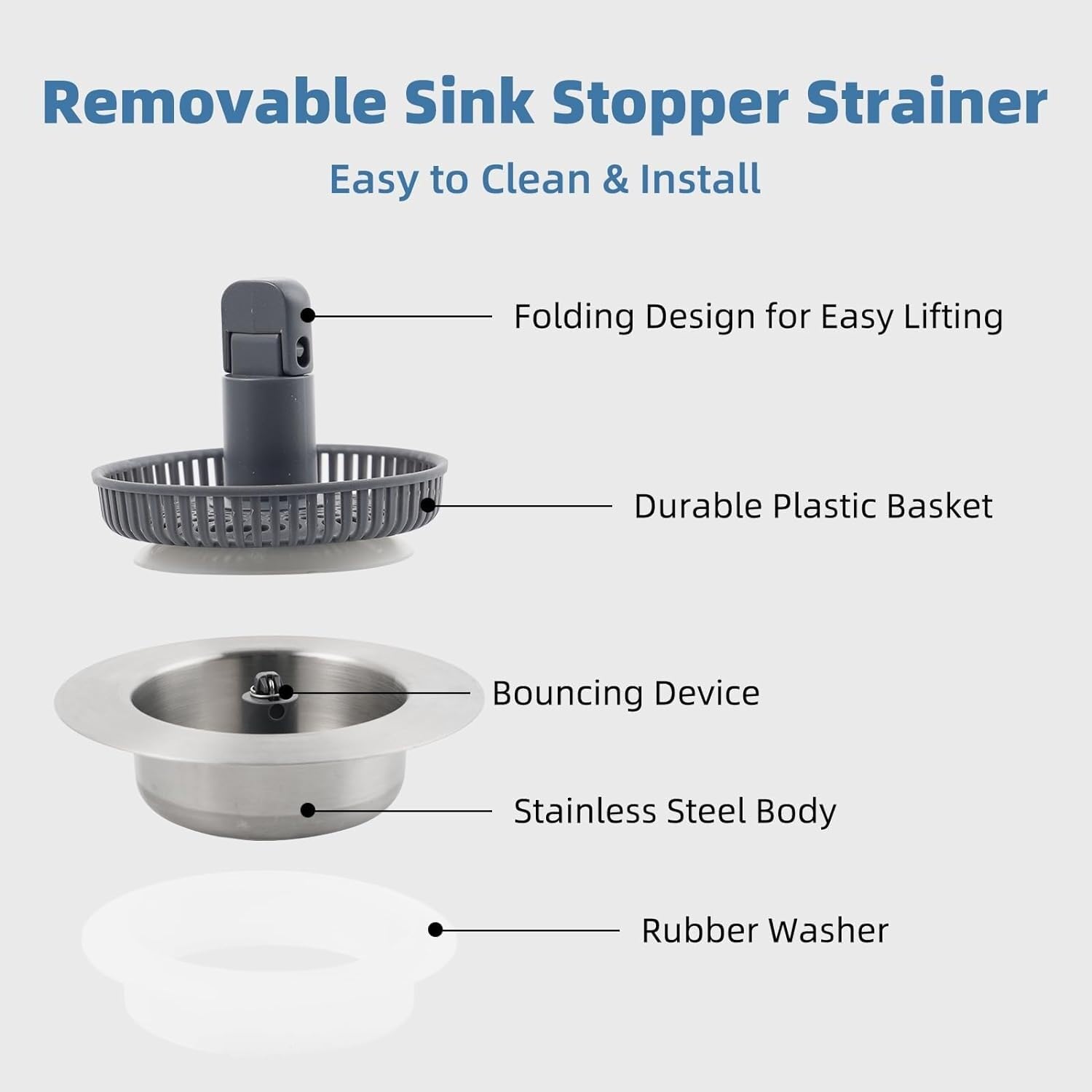 3-in-1 Kitchen Sink Strainer and Stopper Combo for Standard 3-1/2" Drain 1 Pack - Stainless Steel