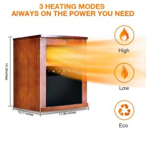 Air Choice Infrared Space Heater, 1500W Electric Heater for Indoor Use, Remote & 3 Modes, Adjustable Thermostat, 12H Timer, Child Lock, Wood Cabinet Heater with Overheat & Tip-Over Protection, Walnut