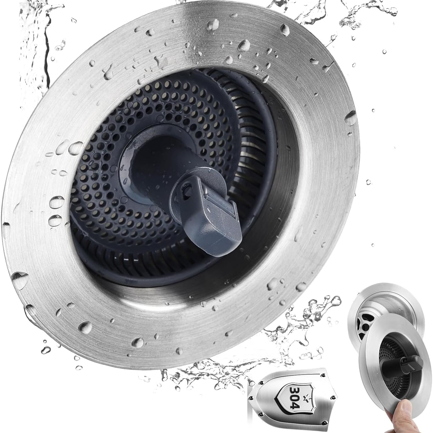 3-in-1 Kitchen Sink Strainer and Stopper Combo for Standard 3-1/2" Drain 1 Pack - Stainless Steel