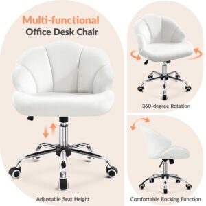 Yaheetech Cute Velvet Desk Chair Home Office Chair Shell-Shaped Back Vanity Chair Modern Swivel Chair with Wheels Adjustable Height for Bedroom White