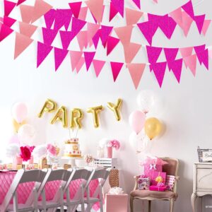 Hot Pink and Pink Glitter Pennant Banner Party Decorations Wedding Bridal Shower Hanging Paper Triangle Flags Streamers for Wedding Birthday Bachelorette Engagement Home Nursery Party Decor (48 Pcs)