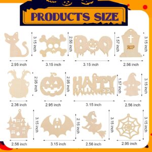 Halloween Crafts for Kids, 60Pcs Unfinished Predrilled DIY Wooden Slices Halloween Painting Crafts Halloween Gifts for Hanging Decoration