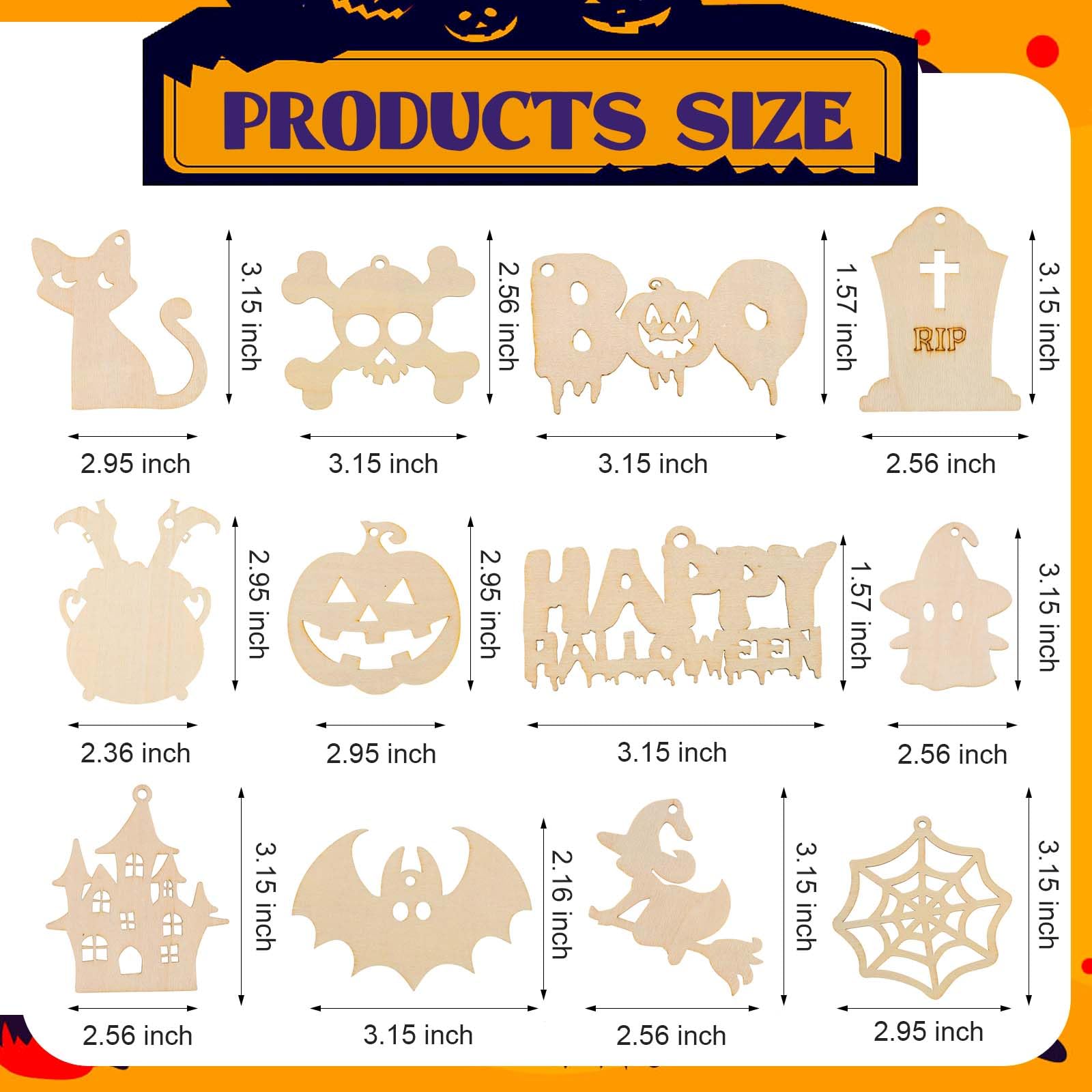 Halloween Crafts for Kids, 60Pcs Unfinished Predrilled DIY Wooden Slices Halloween Painting Crafts Halloween Gifts for Hanging Decoration