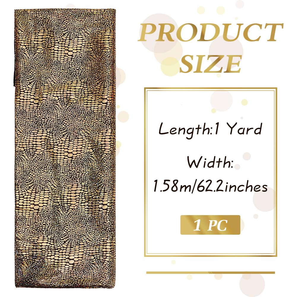 MAYJOYDIY 1 Yard Gold Snake Skin Texture Faux Leather Fabric 62.2inch Width Gilding Polyester Fabric Shiny Snake Skin Fabric for Sewing Crafts Clothing Accessories Handbag Apparel Party Decoration