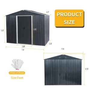 Outdoor Shed Storage 8FT x 10FT,Sliding Door Storage Shed, Outdoor Metal Storage Sheds, Garden Shed for Backyard, Patio, Lawn, Outside (Black-Small)