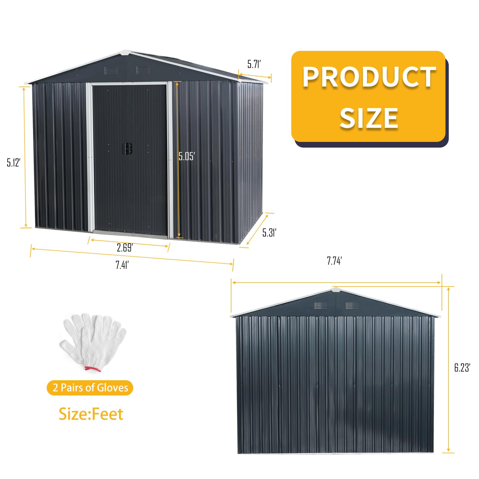 Outdoor Shed Storage 8FT x 10FT,Sliding Door Storage Shed, Outdoor Metal Storage Sheds, Garden Shed for Backyard, Patio, Lawn, Outside (Black-Small)