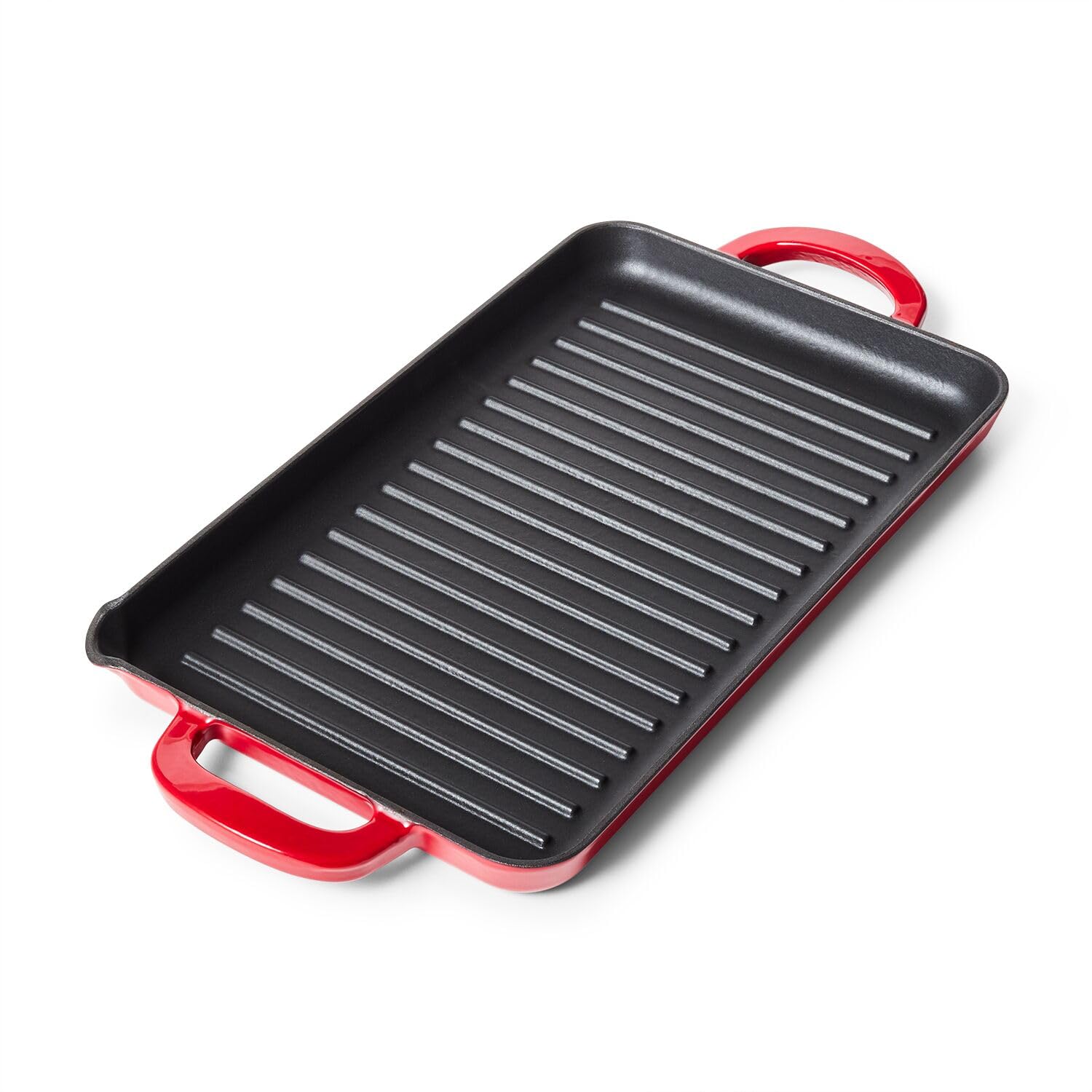 Sur La Table Enameled Cast Iron Grill Pan, 15" x 9", Red