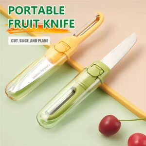 Fruit Knife Peeler, 2-in-1 Stainless Steel Fruit Knife, Multifunctional Portable Peeling Fruit Knife, Creative Fruit And Vegetable Peeling Knife, Suitable For Kitchen, Picnic, Travel. (Yellow)