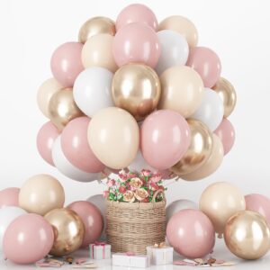 nude dusty pink balloons set, 60pcs 12 inch retro blush pink apricot helium balloon with beige white champagne gold latex neutral balloons for birthday wedding baby bridal shower party decorations