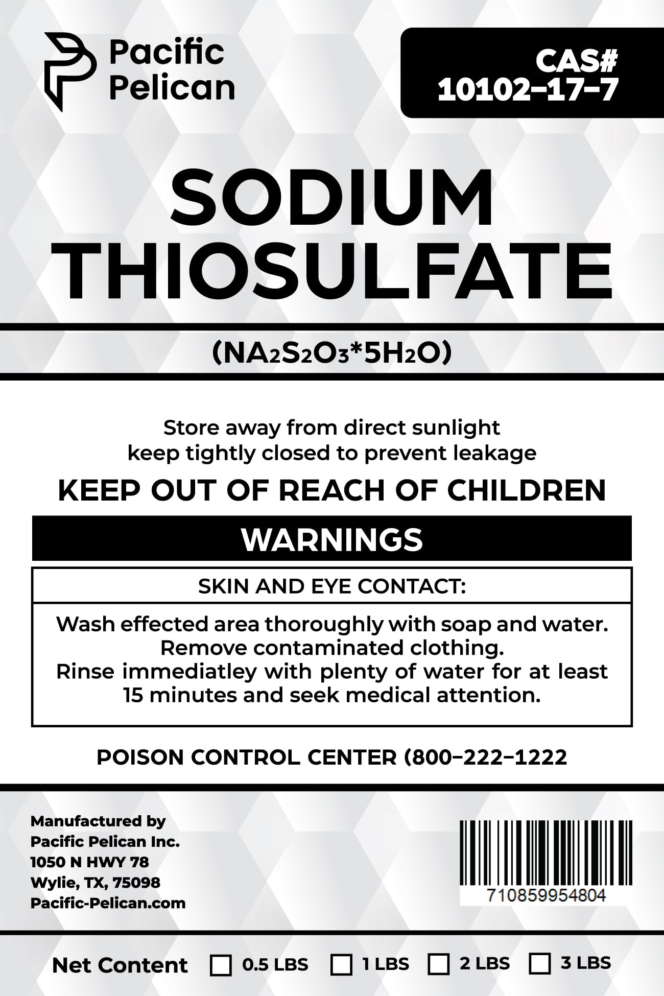 Pacific Pelican Sodium Thiosulfate (Sodium Hyposulfite) (Na2S2O3*5H2O) - Chemical (0.5lb)