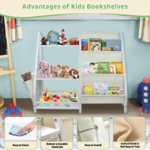 Kids Bookshelf and Toy Organizer, 3 Tier Book Shelf for Kids Rooms with Anti-Tip Straps and Non-Slip Feet, Eco-Safe Kids Bookcase for Playroom, Bedroom, Living Room, Nursery, School 29.5'' H (White)