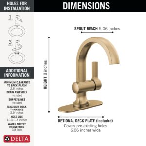 Delta Faucet Albion Single Hole Bathroom Faucet, Gold Single Handle Bathroom Faucet, Bathroom Sink Faucet, Metal Push Pop-Up Drain Assembly, 1.2 GPM Flow Rate, Champagne Bronze 15855LF-CZ