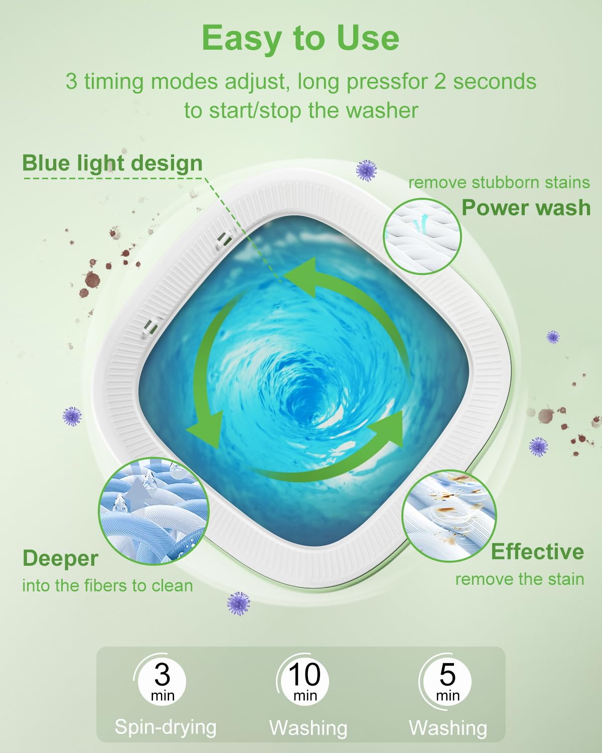 Portable Washing Machine, Mini Washer 13L Upgraded Capacity with 3 Modes Deep Cleaning for Underwear, Shirt, Baby Clothes, Small Items.Foldable Mini Laundry Washer for Apartments,Camping,Travel(Green)