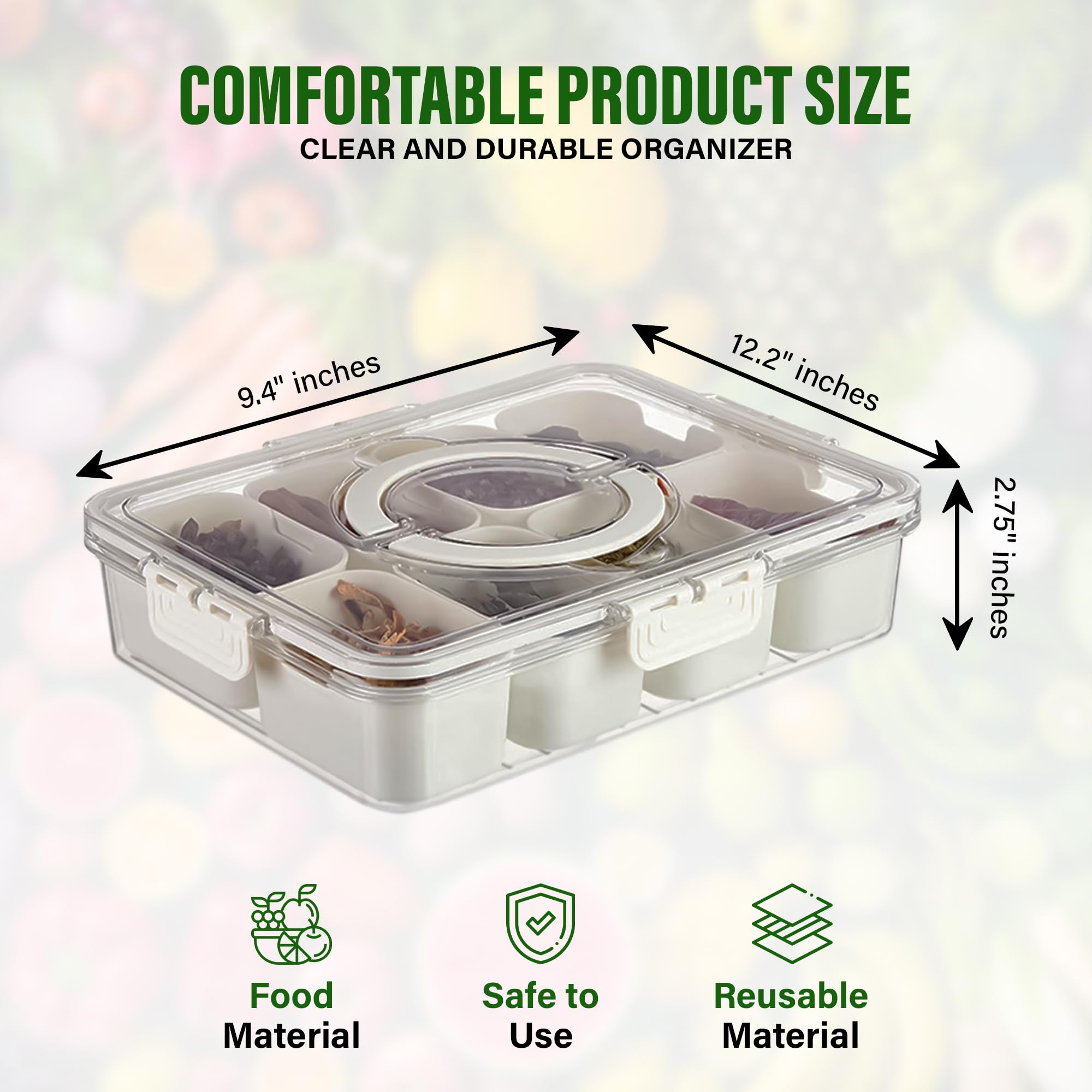 Snackle Box Container, Divided Serving Tray with Lid and Handle Snack Box, Snack Box Container that use at Picnic, Snack Containers for Meal Prep, Portable 8 Part Snackle Box Charcuterie Container