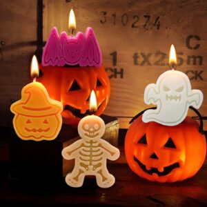 wholev 4pcs christmas candles set freesia scented - pumpkin, skeleton, ghost & bat candles, cute christmas decoration candle, perfect for christmas table decor, parties, new year decor, party favors