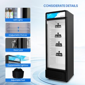 Leadzm 12.2 Cu.Ft Commercial Display Refrigerator NSF ETL Certified, Commercial Beverage Cooler Merchandiser Drink Fridge w/Automatic Defrosting LED Lighting Single Glass Door for Bar Restaurant Cafe