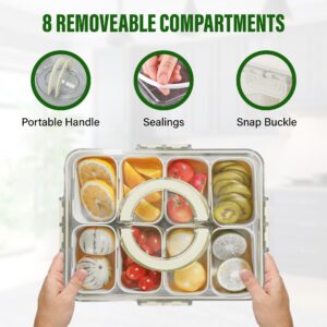 Snackle Box Container, Divided Serving Tray with Lid and Handle Snack Box, Snack Box Container that use at Picnic, Snack Containers for Meal Prep, Portable 8 Part Snackle Box Charcuterie Container