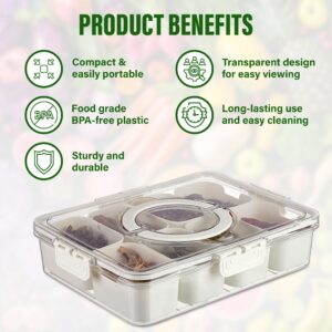 Snackle Box Container, Divided Serving Tray with Lid and Handle Snack Box, Snack Box Container that use at Picnic, Snack Containers for Meal Prep, Portable 8 Part Snackle Box Charcuterie Container