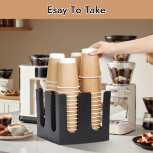 Countertop Cup and Lid Organizer,Cup and Lid Holder 4 Compartment Disposable Cup Dispenser for Coffee Station Bar Countertop Breakroom Metal Black