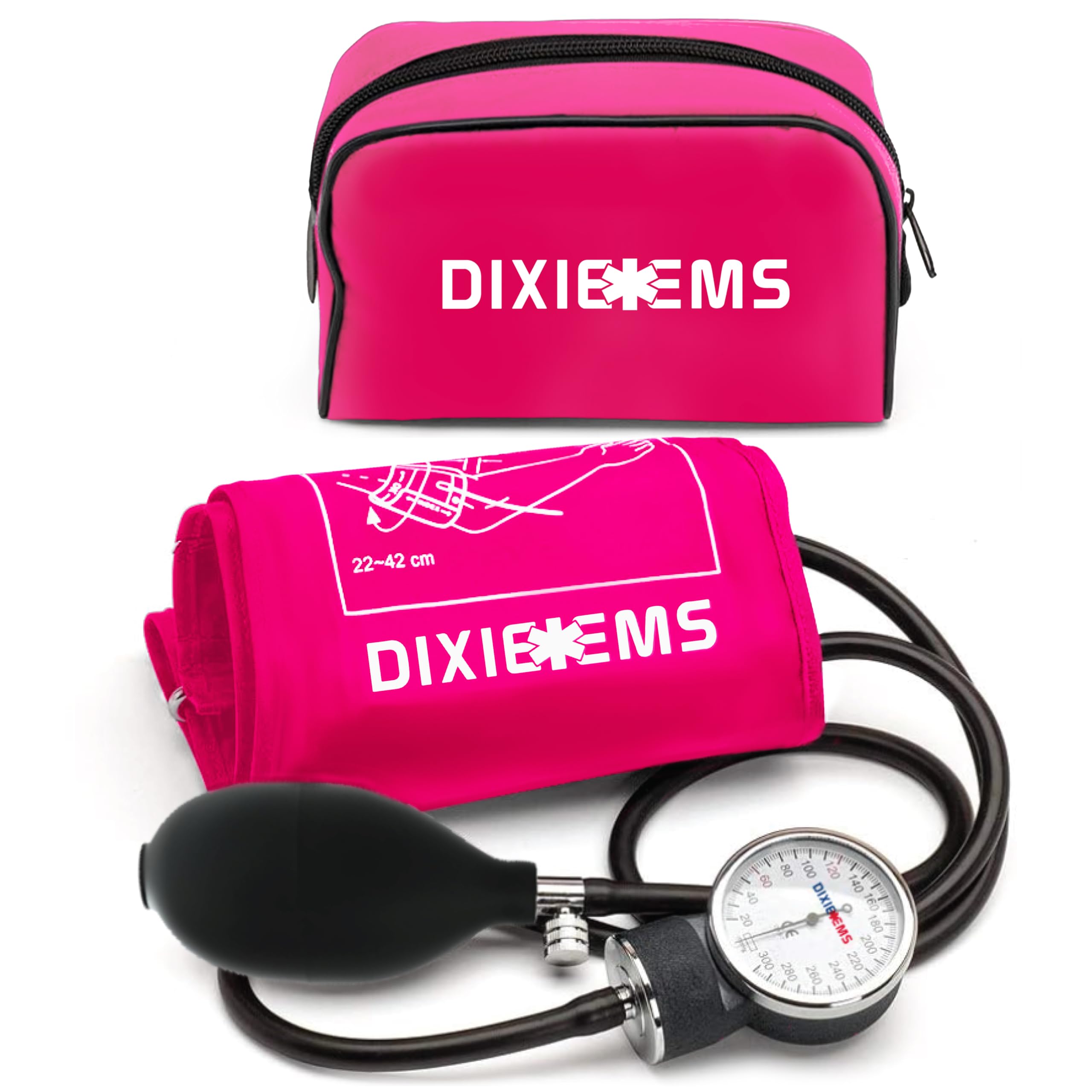 Dixie EMS Deluxe Aneroid Sphygmomanometer Blood Pressure D-Ring Cuff - Pink