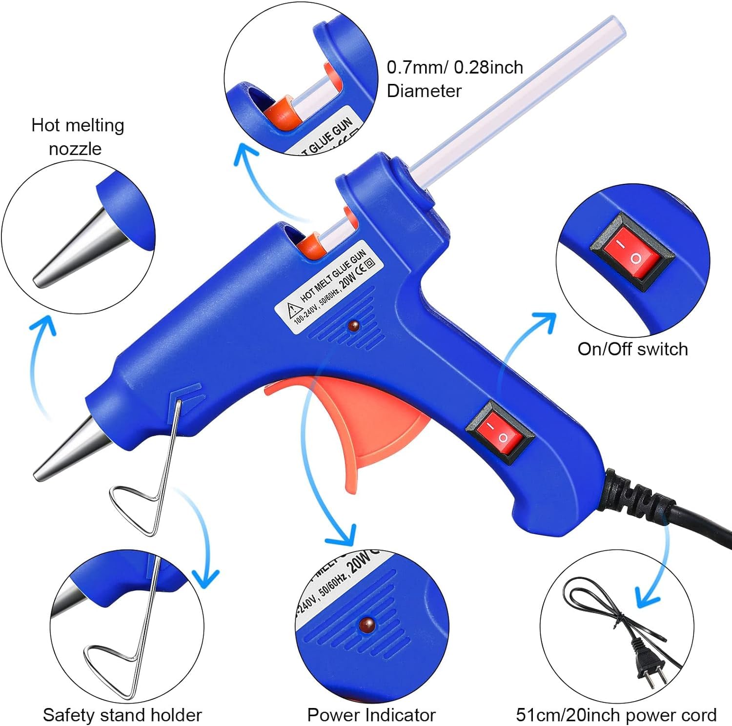 Kimystam Set Silicone Soldering Gun, Mini Hot Glue Gun Kit with 100 Glue Sticks for School Crafts DIY Arts Quick Home Repairs, 20W