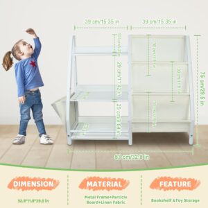 Kids Bookshelf and Toy Organizer, 3 Tier Book Shelf for Kids Rooms with Anti-Tip Straps and Non-Slip Feet, Eco-Safe Kids Bookcase for Playroom, Bedroom, Living Room, Nursery, School 29.5'' H (White)