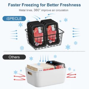 iSPECLE Upright Freezer Organizer Bins - 4 Pack Small Stand Up Freezer Baskets for 13 cu.ft Freezer, Easily Get Food with Handle and Stop Food Fall out from Freezer, Improve Air Circulation, Black