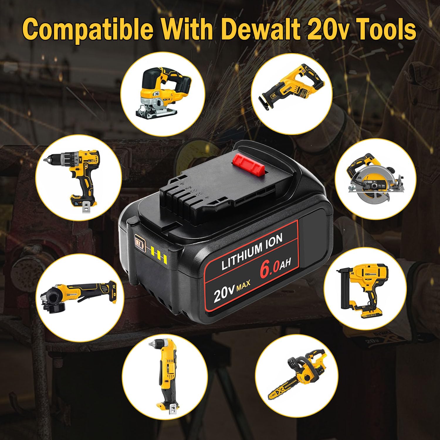 HAPPLYS [2Pack] 6.0Ah Replace for Dewalt 20V Max Battery DCB200 DCB206 DCB205 DCB204 DCB203 DCB201 DCB207 DCB209 Compatible with Dewalt 20V DCD/DCF/DCG/DCS Tools