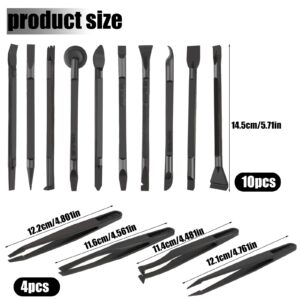 14 Pcs Plastic Crevice Cleaning Tool Car Detailing Spatula Set Black Scraper Tool Non-scratch Small Putty Knife Anti-static Tweezers for Tight Spaces