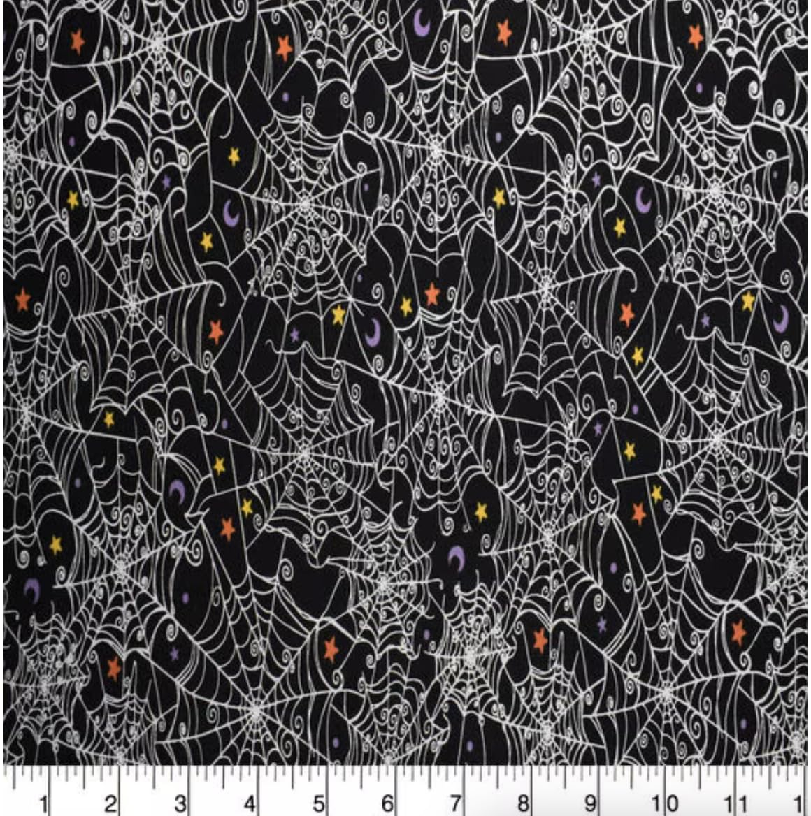 Generic Halloween Spider Web and Stars Cotton Precut Fabric by The Yard - One Yard, Black