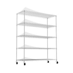 5-tier metal wire shelving unit with wheels, 60" l×24" w×72" h heavy-duty adjustable shelving and storage racks with liners, for commercial, school, home, garage, warehouse, industrial, silver