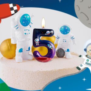 Space Astronaut Theme Candles,Birthday Number 5 Candles,Happy Birthday Candles,Space Theme Blue Star Ball Cake Toppers for Boys Girls Kids Anniversary Celebrations Birthday Party