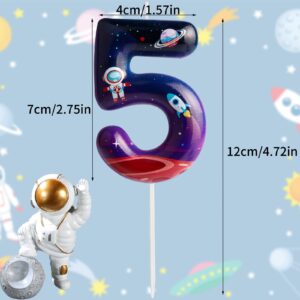 Space Astronaut Theme Candles,Birthday Number 5 Candles,Happy Birthday Candles,Space Theme Blue Star Ball Cake Toppers for Boys Girls Kids Anniversary Celebrations Birthday Party