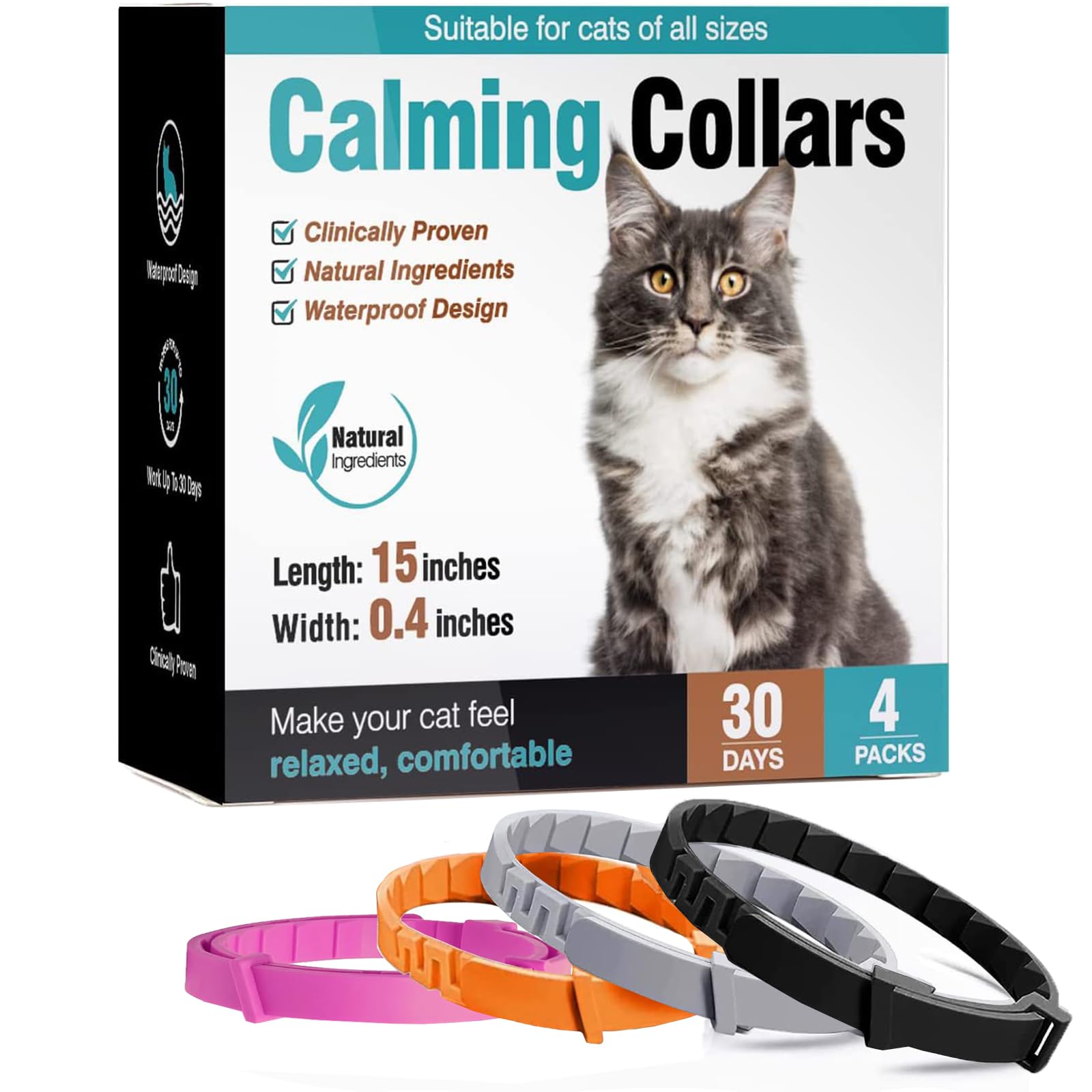 YAIOUTIY 4 Pack Calming Collar for Cats, Cat Pheromone Calming Collar, Water-Resistant & Adjustable Cat Calming Collar Fits Cats Make Cat Relaxed (Multicolor)