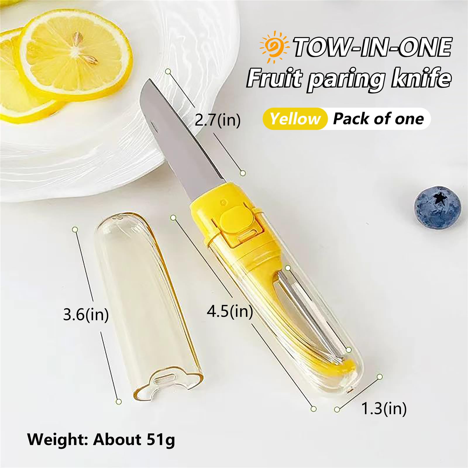 Fruit Knife Peeler, 2-in-1 Stainless Steel Fruit Knife, Multifunctional Portable Peeling Fruit Knife, Creative Fruit And Vegetable Peeling Knife, Suitable For Kitchen, Picnic, Travel. (Yellow)