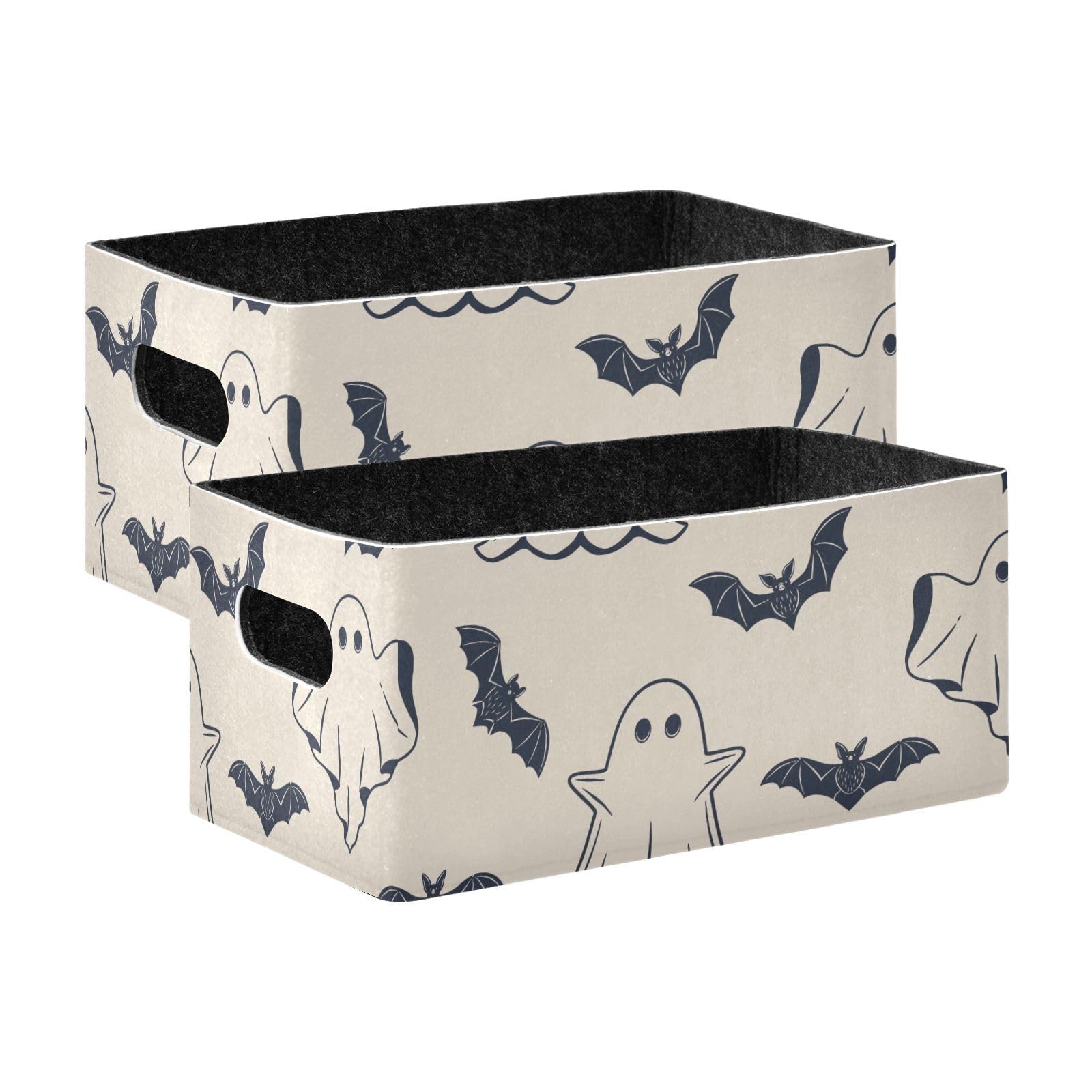 Burbuja Halloween Spooky Collapsible Storage Bin with Handles - Felt Storage Box for Organizing Toy, Books, Makeup, Cloths, Socks in Shelf Closet Bedroom 2 Pack