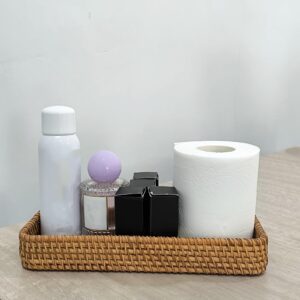 LONG XIN SERIES 1PCS Rattan Bathroom Vanity Tray Vintage Storage Basket Bin Toilet Paper Basket for Bathroom Kitchen Toilet Tank Vanity Countertop Table Shelf