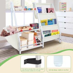 Kids Bookshelf and Toy Organizer, 3 Tier Book Shelf for Kids Rooms with Anti-Tip Straps and Non-Slip Feet, Eco-Safe Kids Bookcase for Playroom, Bedroom, Living Room, Nursery, School 29.5'' H (White)