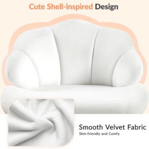 Yaheetech Cute Velvet Desk Chair Home Office Chair Shell-Shaped Back Vanity Chair Modern Swivel Chair with Wheels Adjustable Height for Bedroom White