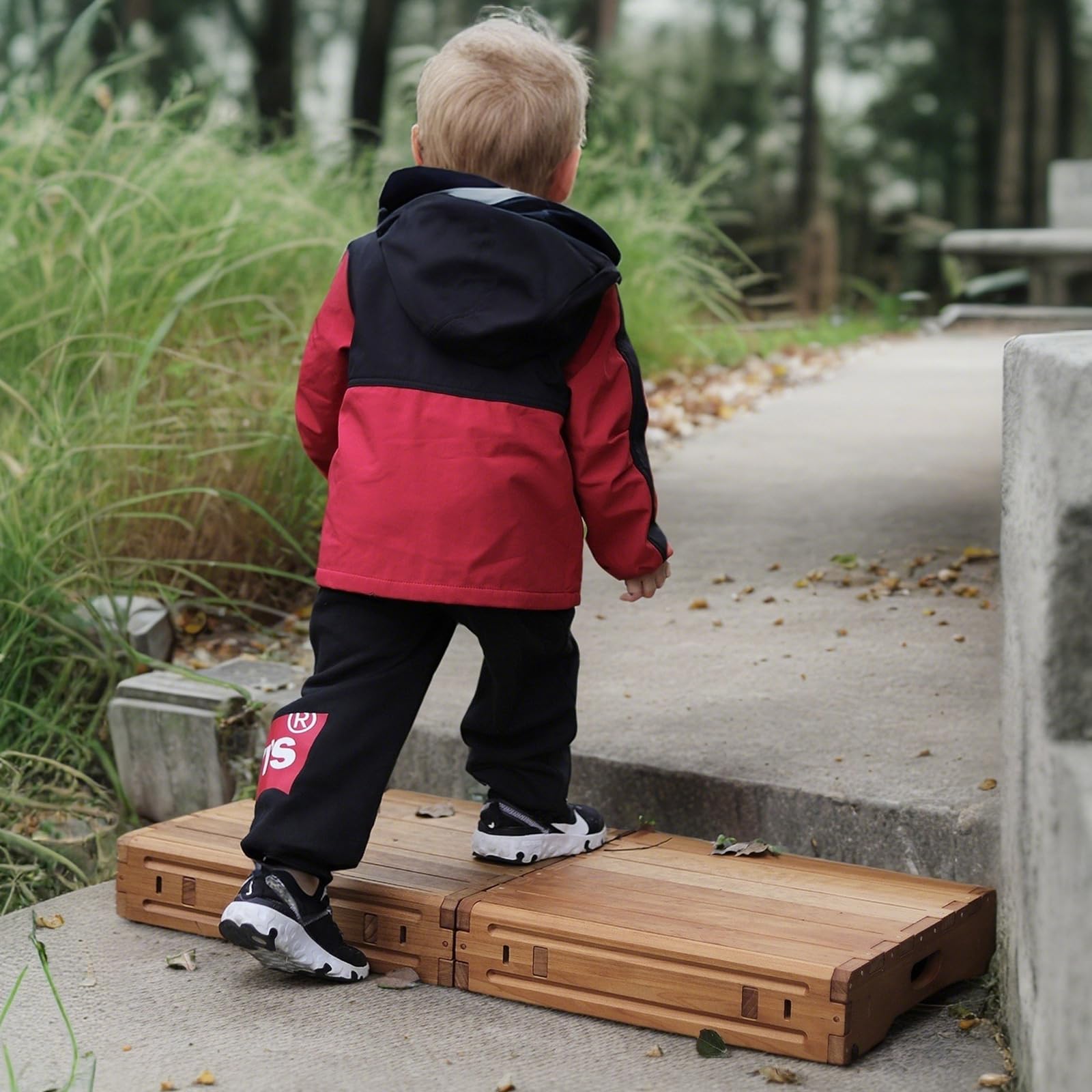 unununu Wooden Platform 3.7" Height.One Step Stool Larger 31.5" for Adults&Senior. Carbonization Porch Step,Stair Assist Indoor&Outdoor,Bedside Foot Stepper,Mobility Stepping.for Handicap,Elderly,Kids