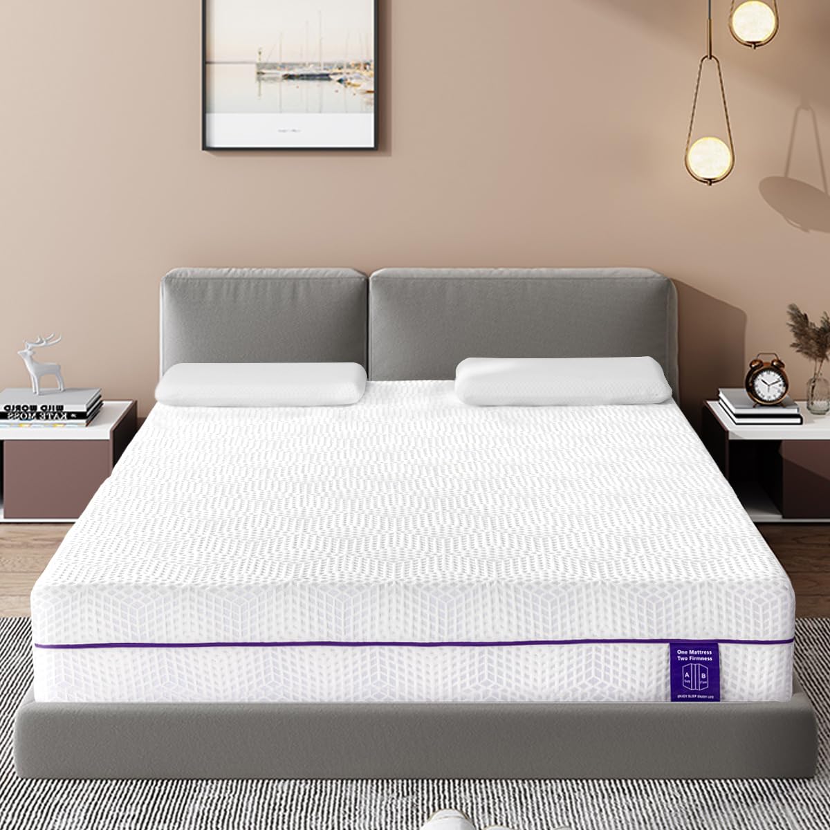 Tripie King Mattress 12 Inch, Gel Soft & Firm Dual Sides Flippable Mattress for Bamboo-Charcoal Memory Foam Mattress, Lavender Sleep Aid Mattress for Relieve Pressure, Bed in a Box