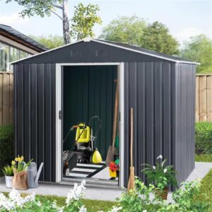 Outdoor Shed Storage 8FT x 10FT,Sliding Door Storage Shed, Outdoor Metal Storage Sheds, Garden Shed for Backyard, Patio, Lawn, Outside (Black-Small)