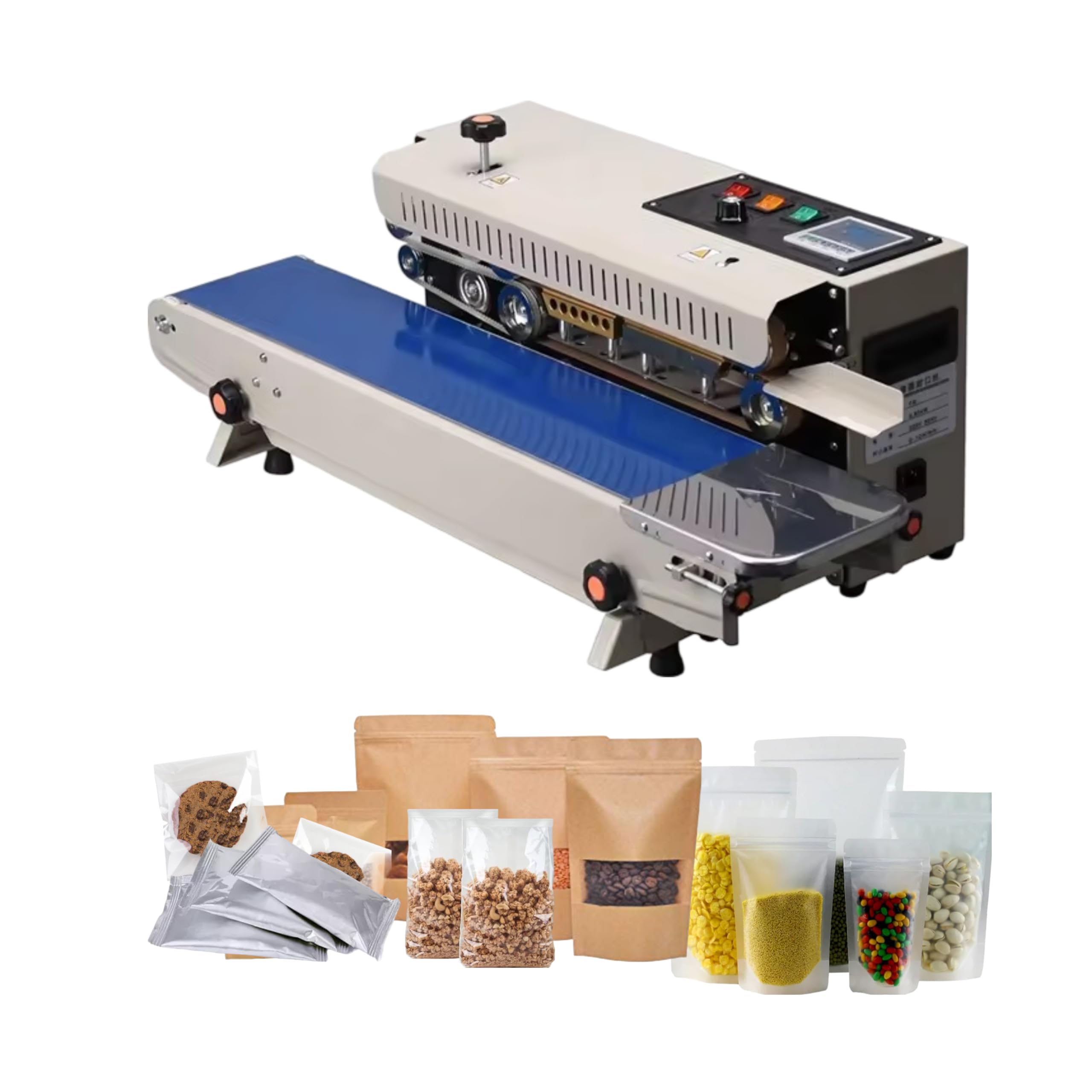 Continuous Bag Band Sealing Machine UX900K 220V with 110V Adapter Digital Temperature Control Horizontal Bag Sealer for 0.02-0.08 mm Plastic Bags Continuous Band Sealer