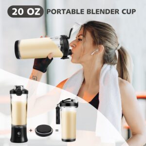 Portable Blender with Insulated Sleeve - Personal Juicer 20 Oz Blender Cup for Protein Shakes and Smoothies with 6 Blades, USB Rechargeable,Travel Lid-Mini Small Blender for Kitchen, Office,Gym,Travel