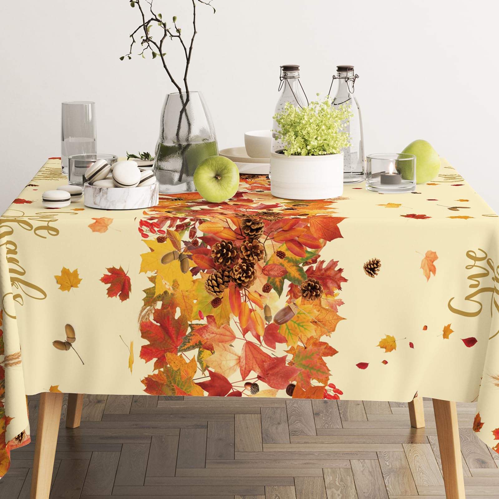 Tbsone Fall Thanksgiving Disposable Rectangle Tablecloth - 3 Pack, Autumn Maple Leaves Theme Plastic Table Cloth & Cover for Harvest Party Decorations Supplies (54 x 108 Inches)