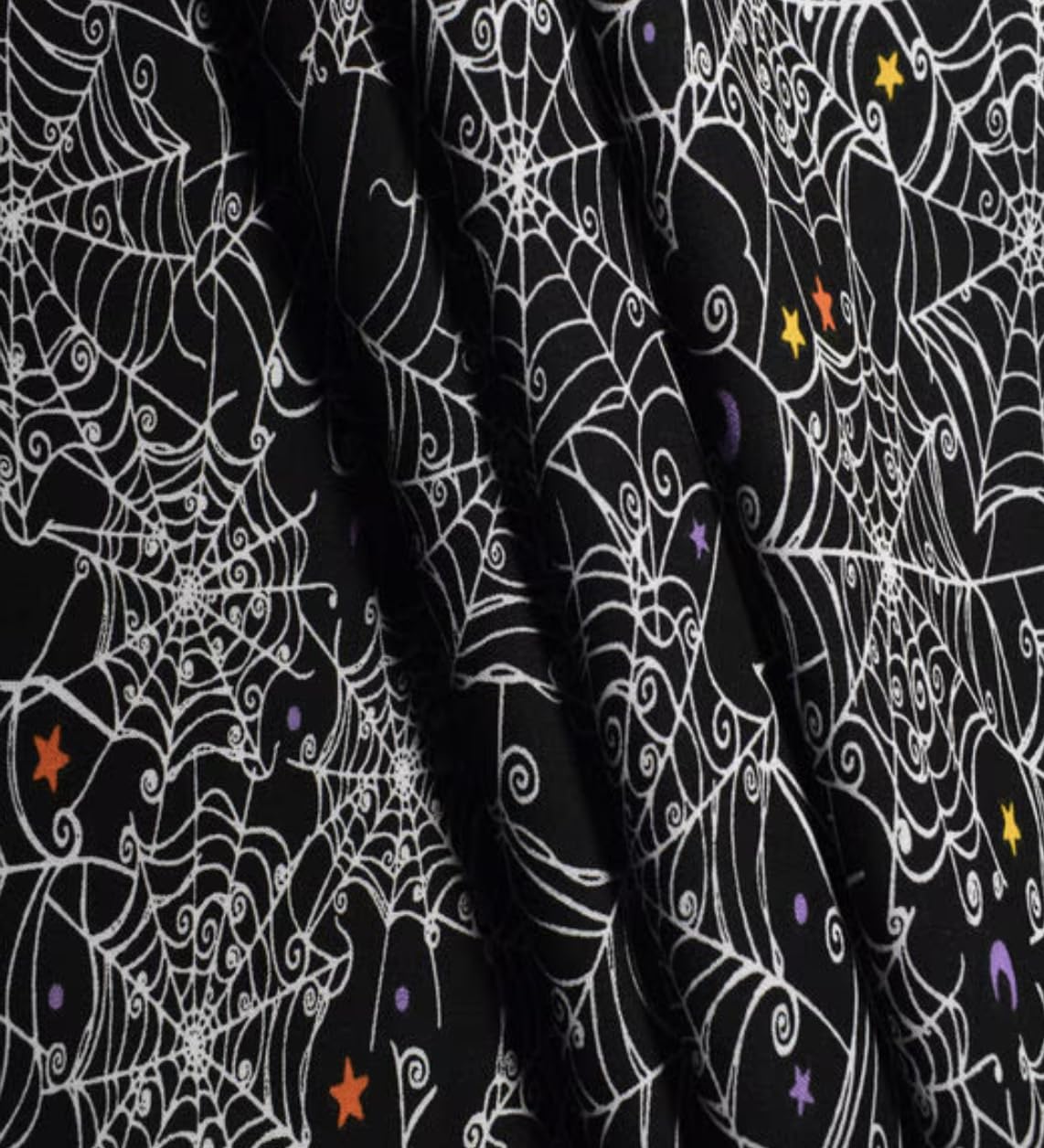 Generic Halloween Spider Web and Stars Cotton Precut Fabric by The Yard - One Yard, Black