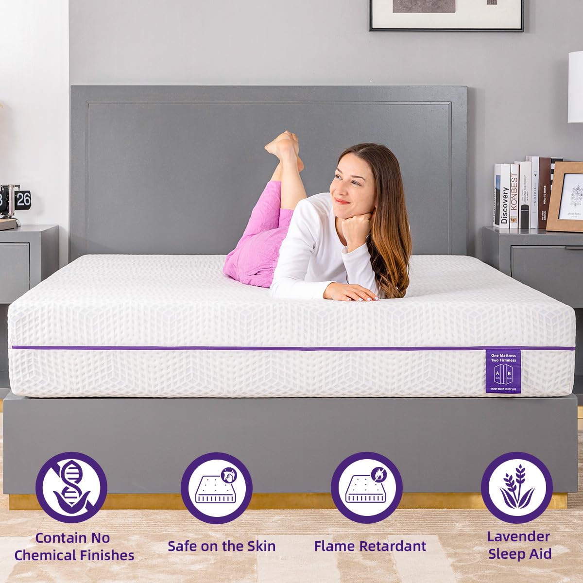 Tripie King Mattress 12 Inch, Gel Soft & Firm Dual Sides Flippable Mattress for Bamboo-Charcoal Memory Foam Mattress, Lavender Sleep Aid Mattress for Relieve Pressure, Bed in a Box